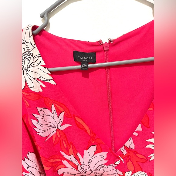 Talbots Plus Women Pink Floral Button Belted Lined Chrysanthemum Dress Size 20W - Picture 6 of 8